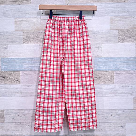 SHRIMP & GRITS KIDS Plaid Pull On Pants Red Green White Wide Leg Cotton Girls 6 - Picture 1 of 5